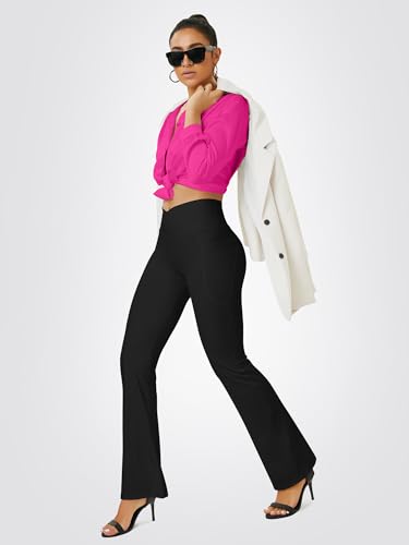 Fohofo Yoga Pants Women With Pockets Crossover High Waisted Bootcut