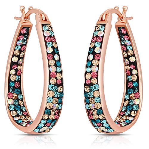 Savlano Inside Out Oval Shape Crystal Hoop Earrings For Women Comes With Savlano Gift Box