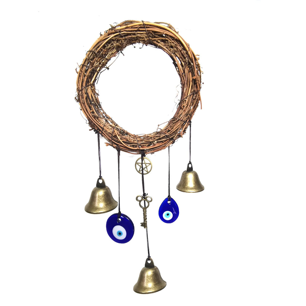 Witch Bells for Door Knob Protection,Witchy Wicca Decor Clear Negative Energies with Blue Evil Eyes for Home Garden Courtyard Decor Protection Main image