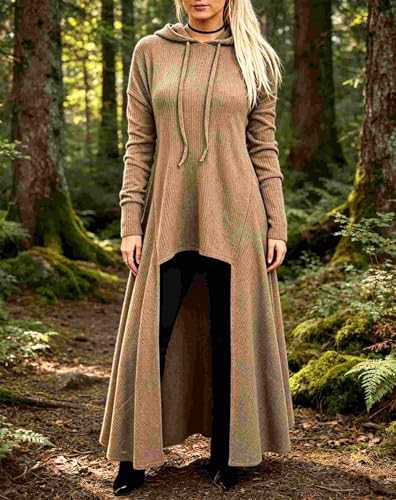 JMSUN Women Sweater Dress Hooded Costume High Low Drop Shoulder Longline Gothic Pullover Outfit