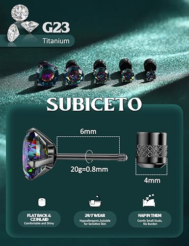 Subiceto 1 Pair Titanium Stud Earrings for Women Men Hypoallergenic