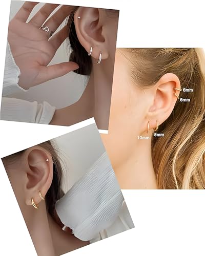316L Surgical Stainless Steel Huggie Hoop Earrings 6mm 8mm 10mm 11mm 12mm 14mm Hypoallergenic Earrings Hoop Cartilage Helix Lobes Hinged Sleeper