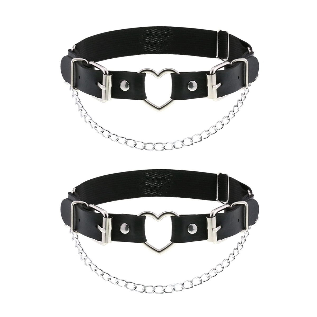 2PCs Leather Leg Garter with Chains, Elastic Rock Heart Thigh Garter for Women