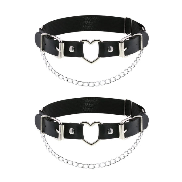 2PCs Leather Leg Garter with Chains, Elastic Rock Heart Thigh Garter for Women