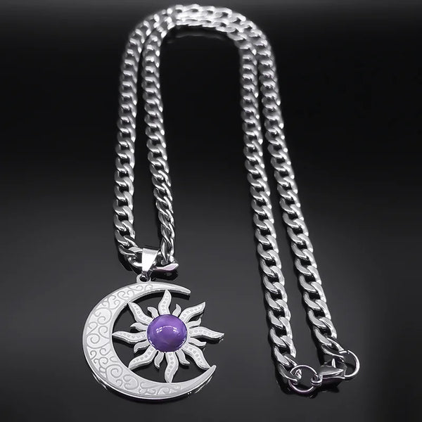 Wicca Sun And Moon Necklaces Stainless