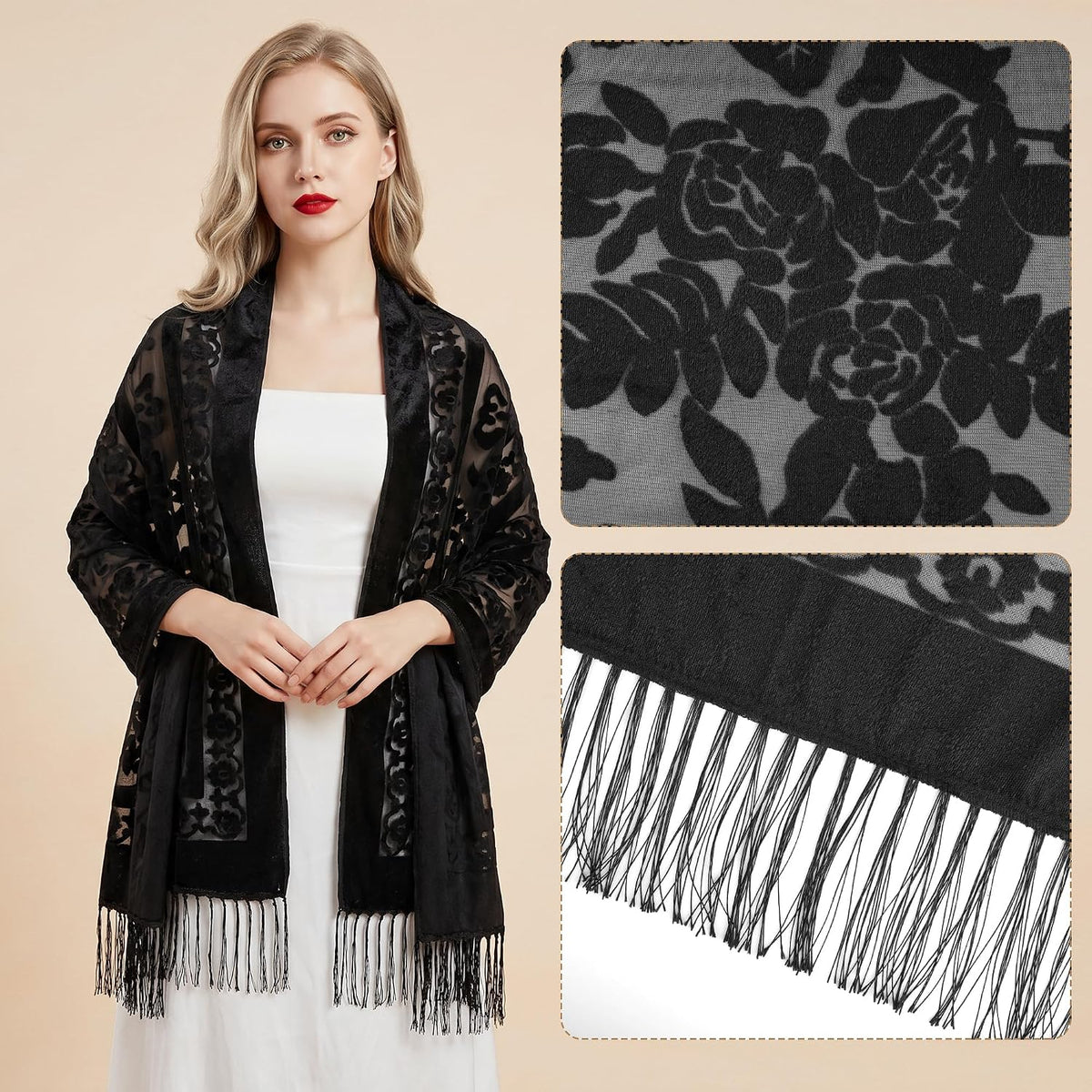 Sucrain Women Velvet Shawl and Wrap for Evening Dresses Wedding Soft Sheer Rose Scarf Shawl for Dress Accessories Winter