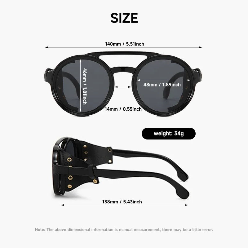 Retro Round Steampunk Sunglasses with Leather Shades