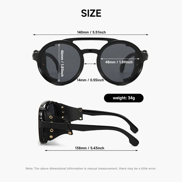 Retro Round Steampunk Sunglasses with Leather Shades