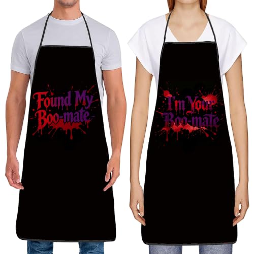 Halloween Aprons Gifts for Women Mens Funny Boo-mate Cooking Apron, Funny Gift for Him Her,His Hers (2 Pcs)