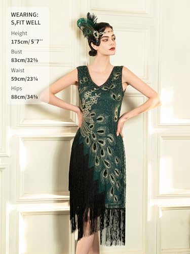 YESSA 1920s Peacock Dresses for Women,Flapper Gatsby Dress with Headband