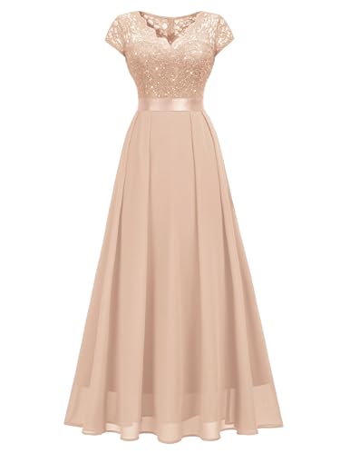 Miusol Women's V-Neck Sequined Floral Lace Formal Evening Maxi Dress
