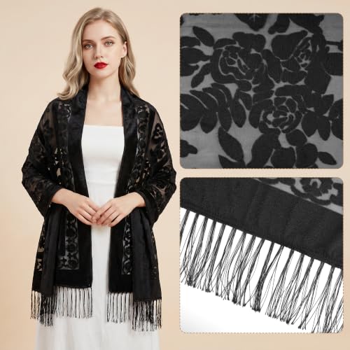 Sucrain Women Velvet Shawl and Wrap for Evening Dresses Wedding Soft Sheer Rose Scarf Shawl for Dress Accessories Winter