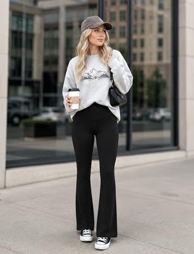 Women's Flare Leggings With Pockets Crossover High Waisted
