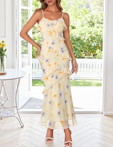 MEROKEETY Summer Floral Wedding Guest Maxi Dress Women 2026 Formal Cocktail