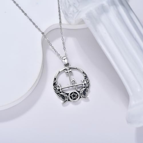 Sterling Silver Pentagram Necklace Triple Moon