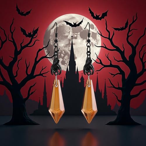 Gothic Dark Bat Dangle Earrings Red Black Crystal Gems Bat Earrings Punk Rock Style Bats Animal Earrings Halloween Costumes Earrings Jewelry for Women