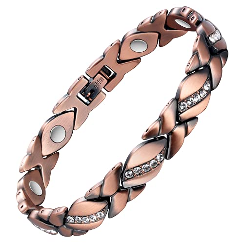 Pure Copper Bracelets for Women,Ultra Magnetic Bracelets for Women with 3500 Gauss Magnets,Crystal Valentine's Day Jewelry Gift, Sizing Tool