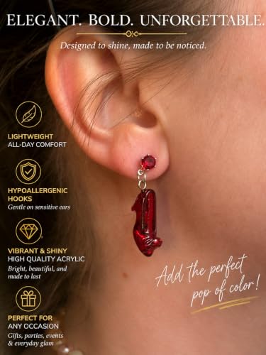 Cute Pair of Ruby Slipper Drop and Dangle Earrings for Women. Wonderful Wizard Oz Themed