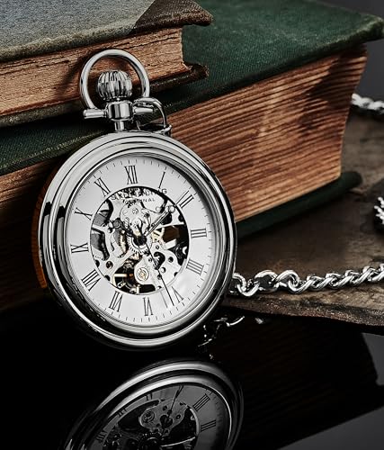 Stainless-Steel Skeleton Pocket Watch