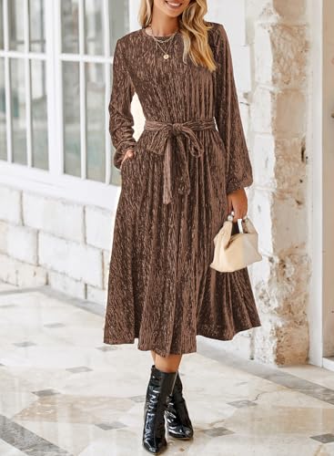 Happy Sailed Women's Velvet Dress Fashion Fall Winter Long Sleeve High Waist A-Line Semi Formal Wedding Guest Dresses Secondary image
