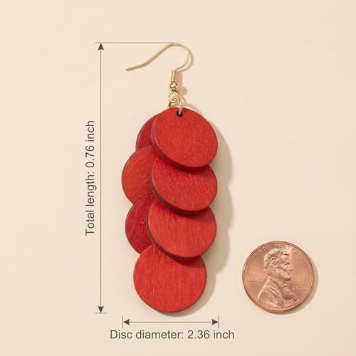 Bohemian Wooden Layered Disc Dangle Earrings Secondary image