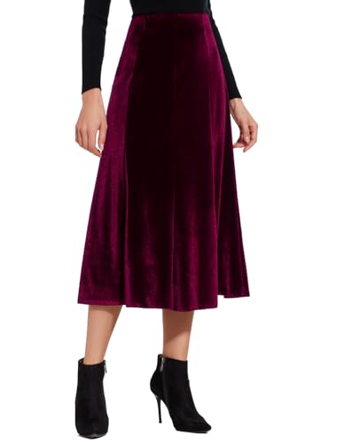 Women’s Elegant Vintage Velvet Midi Skirt Flowy 8-Panel Design