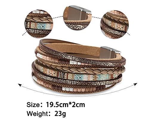 Fesciory Leather Wrap Bracelets for Women, Boho Western Layered Jewelry
