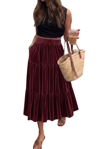 BLENCOT Women's Maxi Skirt Ruffle Flowy Long Fall Skirts Business Casual