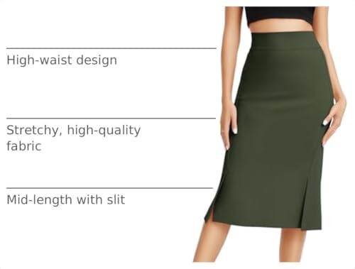 Urban CoCo Women's Stretch Office Fishtail Pencil Skirt High Waist Bodycon Midi Skirt with Slit