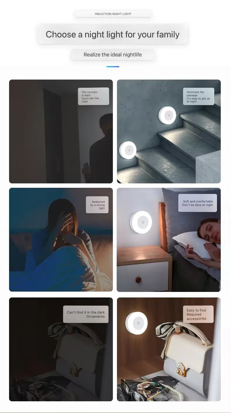 Energy Saving LED Touch Sensor Night LED Light Room Aisle Bedroom Round Portable Night Lamp