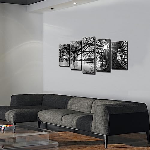 5-Piece Black & White Art Deco Landscape Canvas — Framed & Ready to Hang