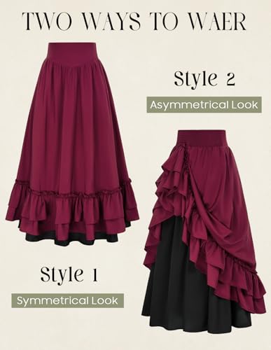 Scarlet Darkness Victorian Maxi Skirt Women Renaissance Goth Flowy Skirts