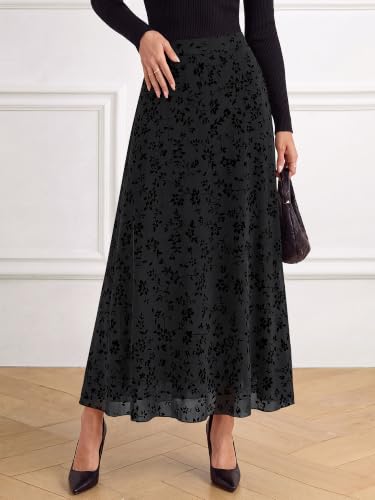 BTFBM Womens Floral Mesh Maxi Skirts Long Tulle Skirt