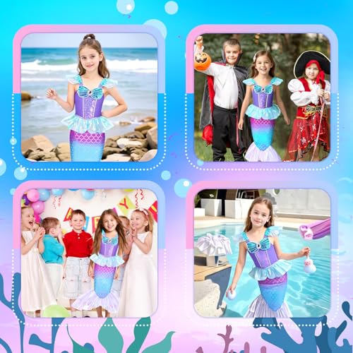 Meland Light Up Mermaid Costume for Girls Ages 3-10, Dress Up Toy Gift Set