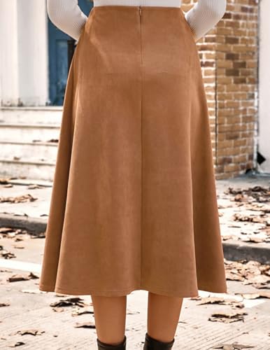 2026 Women's Suede Skirts, High Waist A-Line Skirt, Fall Winter Midi Skirt