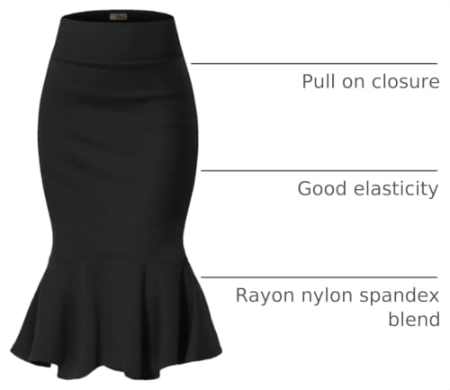 HyBrid & Company Womens Premium Nylon Ponte Stretch Office Fishtail Pencil Skirt High Waist Made in The USA Below Knee