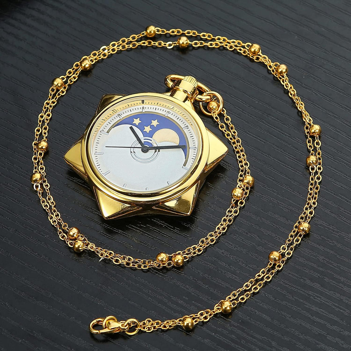 Moon Pocket Watch Gold Rhinestone Star Quartz Pocket Watches for Women