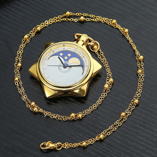 Moon Pocket Watch Gold Rhinestone Star Quartz Pocket Watches for Women