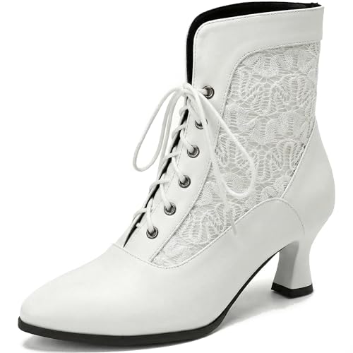 LanreyTaley Victorian Boots Wedding Shoes for Bride Lace up Boots for Women Lace Witch Shoes Renaissance Black