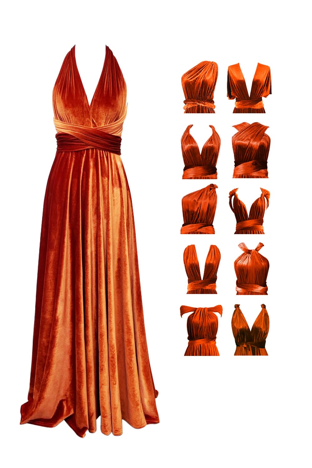 72styles Velvet Multi-Way Wrap Infinity Maxi Dress for Bridesmaids