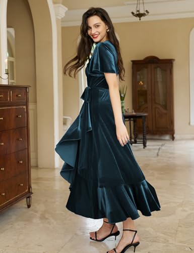 Women's Velvet Maxi Dress Boho V Neck Wrap Maternity Formal Dress