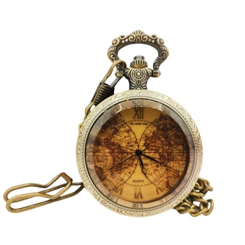 Tea Colored Glass Double Earth Pattern Pocket Watch, Unisex Casual Qua Main image