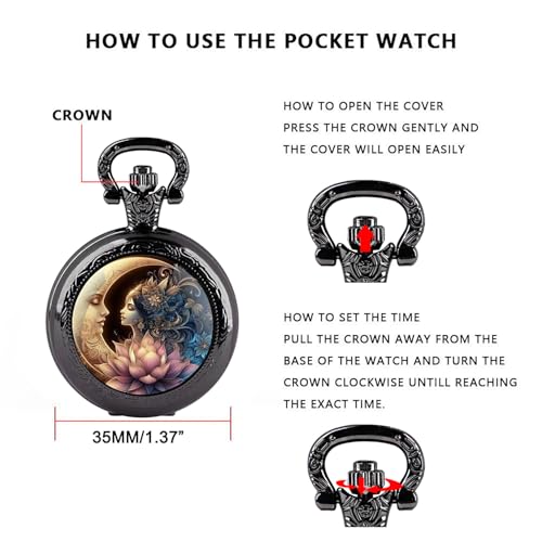 Vintage Pocket Watch for Women Men Graphic Animal Design Quartz Pocket