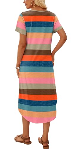 OFEEFAN Summer Dresses for Women 2026 Casual Midi Dresses Beach Vacation Outfits Tshirt Dress with Pockets Resort Wear