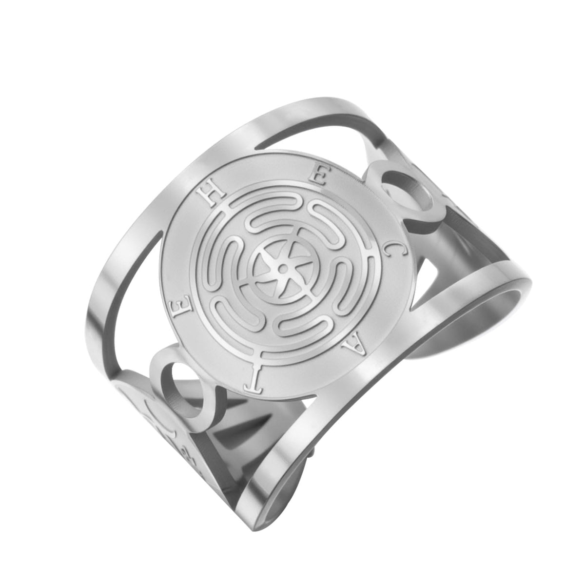 TEAMER Hekate Wheel Ring Stainless Steel Adjustable Hecate's Wheel Ring Wicca Wheel of Hekate Goddess Amulet Jewelry For Women