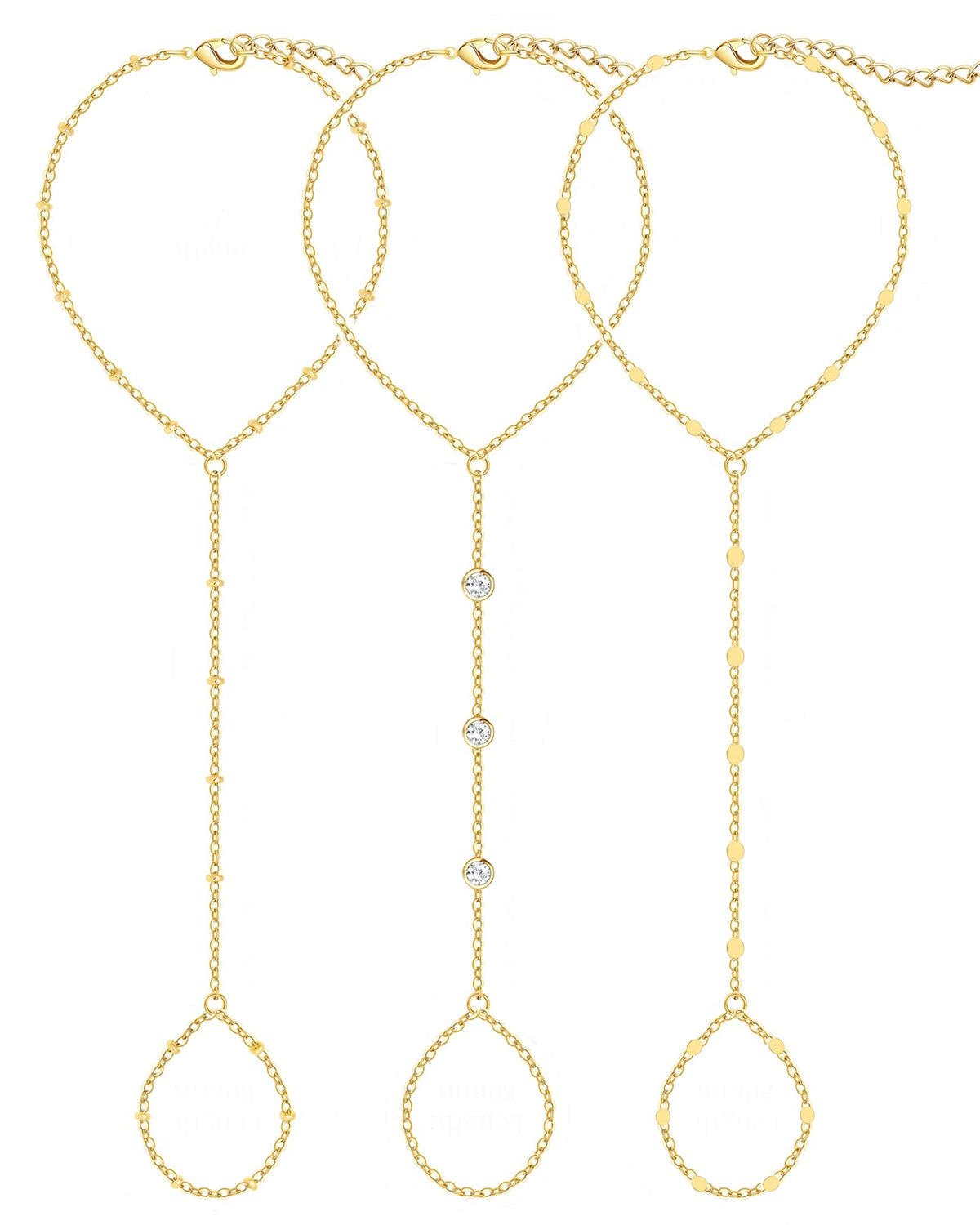 3PCS 14K Gold-Plated Hand Chain Bracelets for Women, Stack Bracelets Set Adjustable, Trendy Dainty Ring Bracelet Hand Chain
