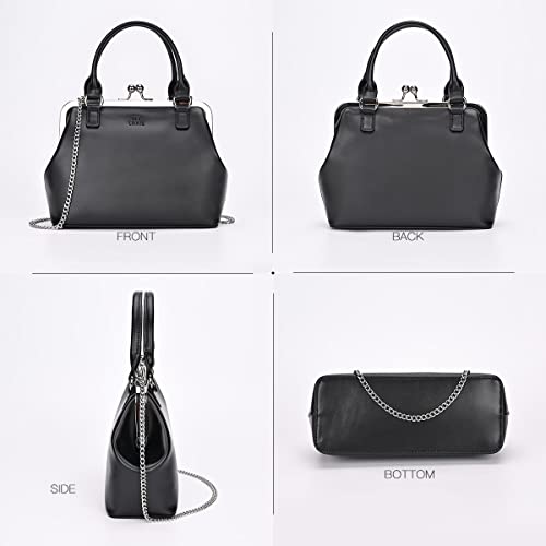 Vintage PU Leather Kiss-Lock Clutch Handbag