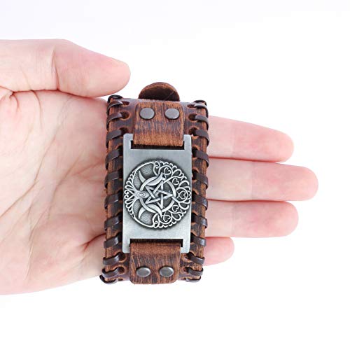 HAQUIL Viking Wiccan Egytian Black Brown Wide Leather Wristband Bracelet Ancient Medieval Jewelry Gift for Men