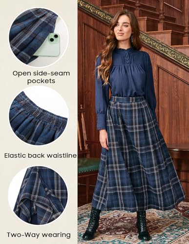 Scarlet Darkness Plaid Skirts for Women High Waist Layered Long Skirt