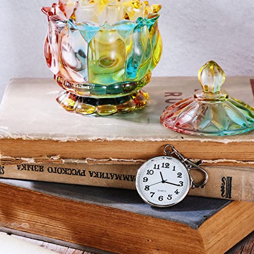 2 Pieces Quartz Pocket Watch with Key Buckle Round Keychain Clip on Wa